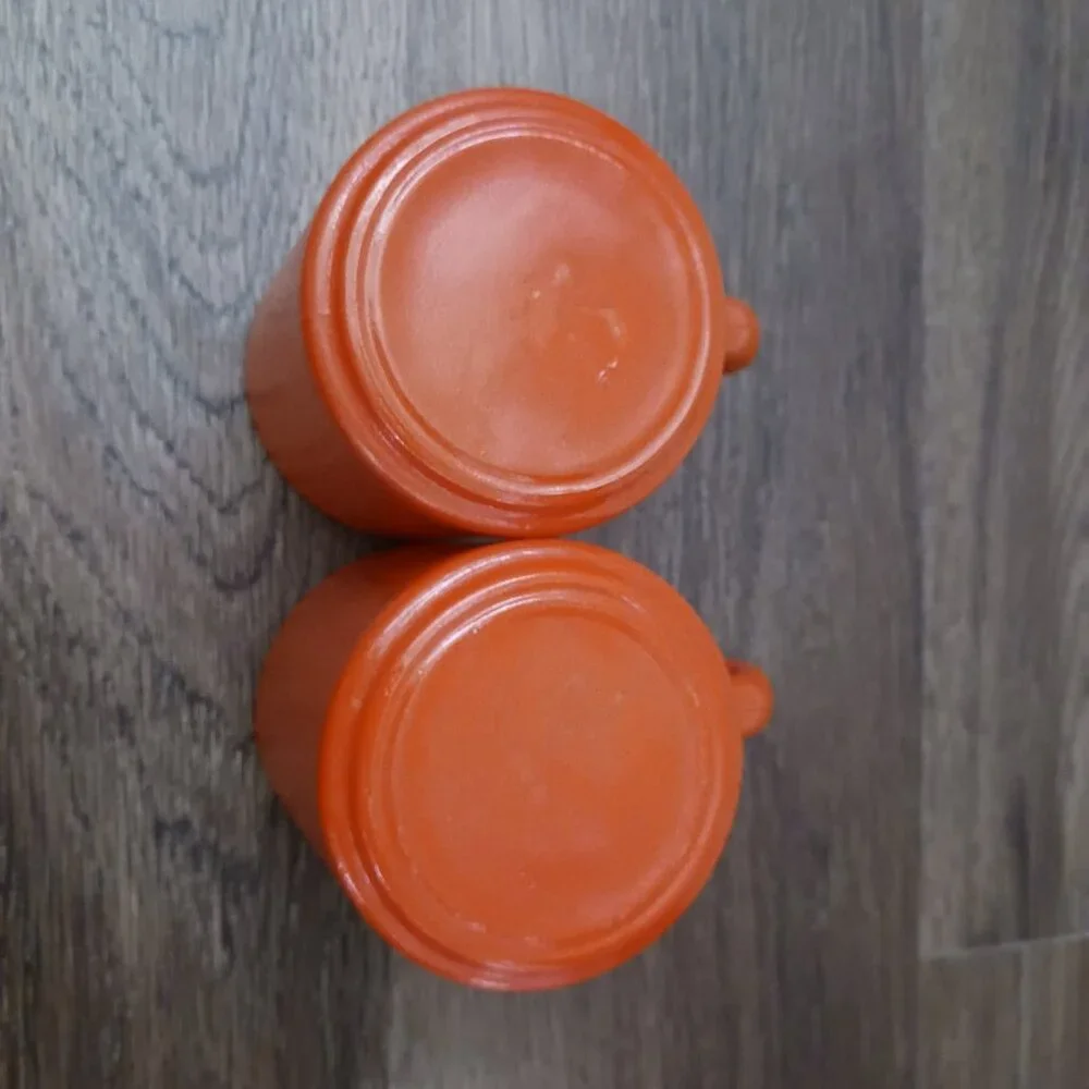 2 Vintage‎ Hazel Atlas Orange Peel Textured Painted Milk Glass Cup Mug Stackable
